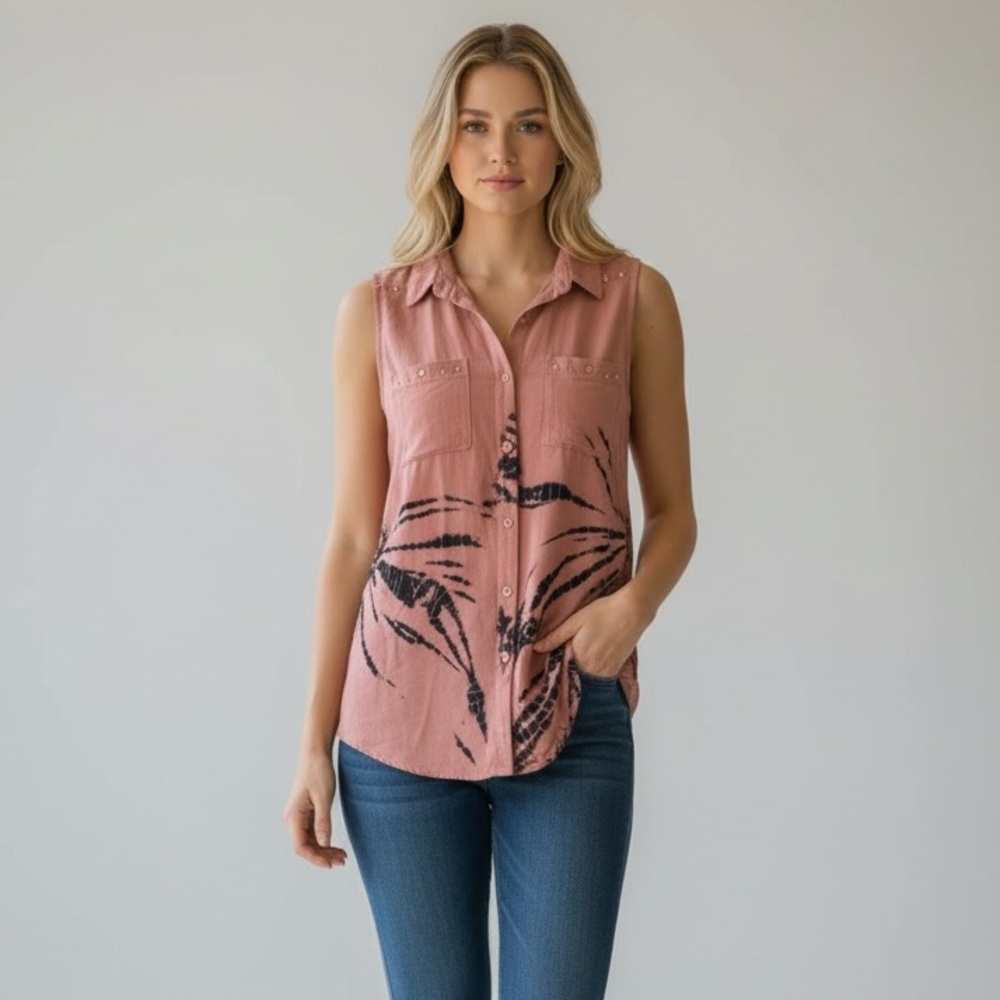 Rock & Republic Pink and Black Tie Dye Sleeveless Blouse - Size Small (NWT)